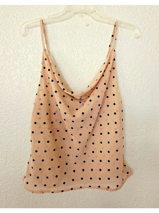Sans Souci Tops - Sans Souci Beige/Black Polka Dot Cowl Neck Camisole Tank Adjustable Strap S